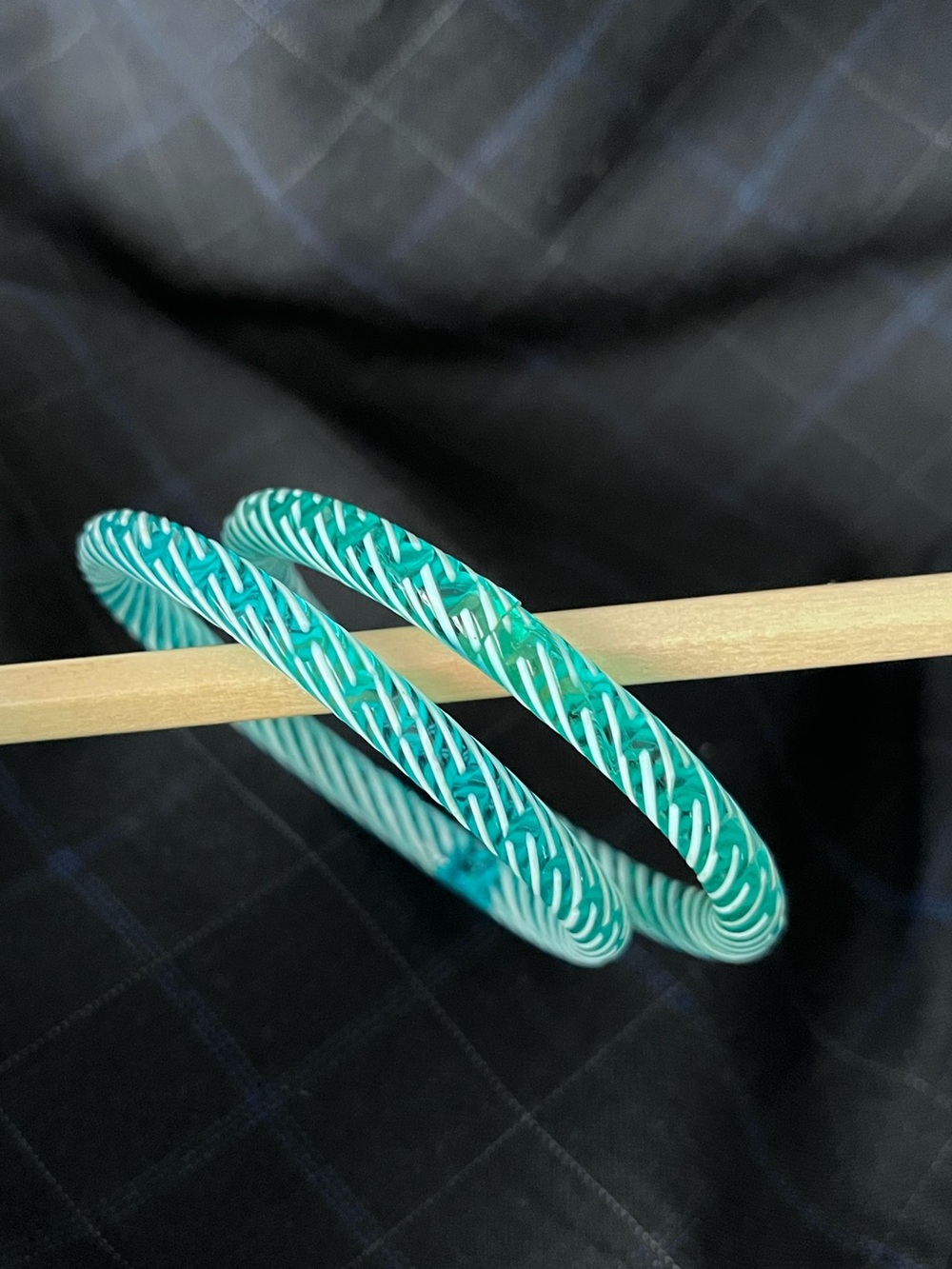 Turquoise White Sea Glass Swirled Bangle Bracelets - Set of 2